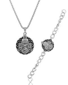 Ringzinnie Religion Bracelets & Necklace Chain for Men Women with Stainless Steel Hanuman Face Hand Shaped Valentine's Day Couple Gifts for Lovers | Friendship Gift| Spiritual & Stylish Bracelet & Pendant Festivals & Gifting (Hanuman Bracelet & Pendant)
