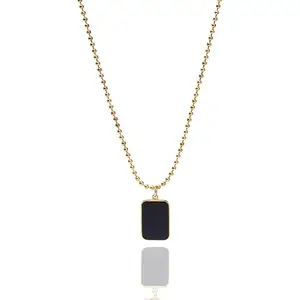SALTY Anti Tarnish Midnight Onyx Pendant Necklace for Women | Stylish Locket Chain | Latest Fashion Jewellery Accessories for Girls | Minimal Jewelry | Gift for Mother's Day