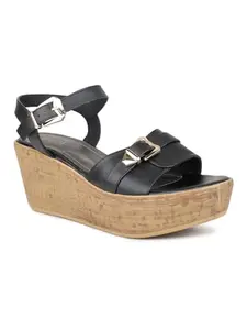 Inc.5 Women Black Open Toe Platform Heels with Buckles