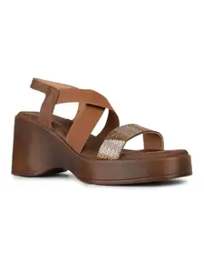 Inc.5 Women Brown Party Wear Solid Round Toe Platform Heel Sandals