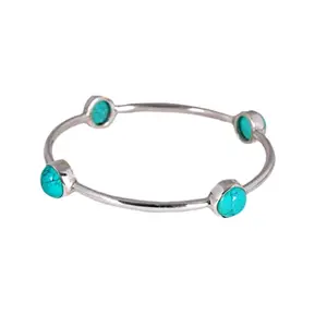 Shyle 925 Sterling Silver Bangle/Bracelet, Essence Turquoise Bangles,Well Stamped with 925,Traditional Silver Jewellery, Handcrafted Silver Oxidized Bangle/Bracelet, Womens Accessory (2'6)