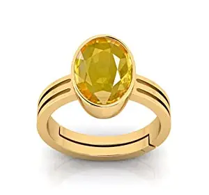 Anuj Sales 20.00 Ratti 19.00 Carat Unheated Untreatet A+ Quality Natural Yellow Sapphire Pukhraj Gemstone Gold Plated Ring for Women's and Men's (Lab Certified)