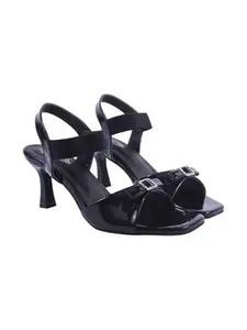 Shoetopia Elegant Black Block Heeled Sandals For Women & Girls /EU36