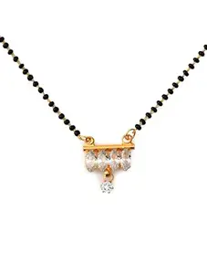Crystal Mangalsutra Necklace with Black Beads Chain, Gold-Plated Pendant
