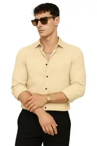 Men's Regular Fit Poly Popcorn Casual Shirt Chiku