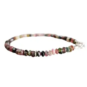 LKBEADS Silver Plated Bracelet with Multicolor Smooth Watermelon Tourmaline Beads – Rondelle 3-3.5mm – 7 inch Adjustable – For Men & Women|LK_STACK_06615