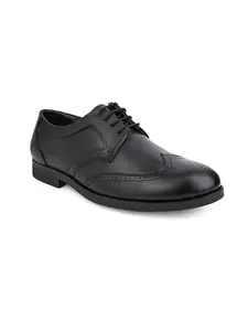 Devil's Snare Men’s Wingtip Oxford Dress Shoes | Black Leather Brogue | Lace-Up Formal Footwear for Business Wear | Size: 7
