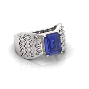 RRVGEM Blue Sapphire Ring 12.25 Ratti Certified AAA++ Quality Natural Blue Sapphire Neelam Gemstone Ring Silver Plated for Men and Women's