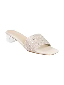 TRYME Stone Studded Glittery & Shimmery Block Heels Perfect for Every Occasion, Elegant & Fashionable Sandals For Womens & Girls