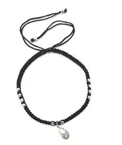 Jyokrish Handmade Single Leg Adjustable Black silk dori hanging Leaf-2 For Women | girls | Nazariya |Payal | Nazar Battu |Adult |Free Size |Pack of 1