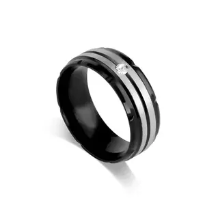 PALMONAS Splendid Silver Black Band Ring for Mens (Size- 8) - Waterproof & Anti-Tarnish, Gift for Boys & Men