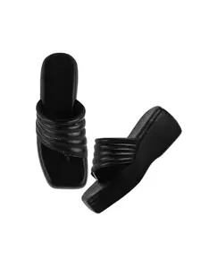 TRYME Platform Heels Fashion Sandal Light Weight Comfortable & Trendy Wedges Heels For Girls & Women, Black, 3 UK