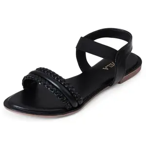FORVELA Women's Flat Sandal Casual Stylish Ethnic Footwear Fashion Slipper Ladies Chappal for Party and College Wear (BLACK, 6)