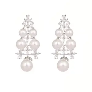 Yinara Women's Pearl Radiance Anti Tarnish Diamond Earrings | Elegant Stylish Earrings for Women, Fashion Jewelry for Parties, Weddings, Gifts | Lightweight & Hypoallergenic | White