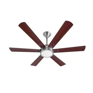 Breezalit Alina 6 Blades 1200 mm, 48 Inch, 80 watts Designer Ceiling Fan (Brush Steel with walnut Finish Blades) with remote control feature price in India.