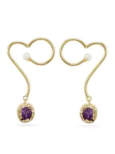 Yinara Purple Stone Wavy Stud Earrings | Chic Contemporary Brass Jewelry For Women | Great For Festive Or Casual Styling | Lightweight One Size | Post Back