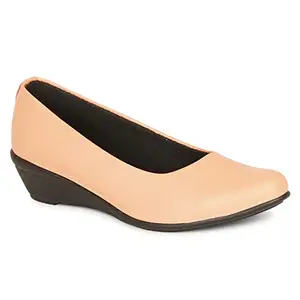Footshez Women's Comfortable Stylish Solid Wedge Heel Slip-On Bellies | Ballerina for Women (Beige)-New (Peach, 4)