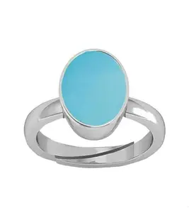 KUSHMIWAL GEMS 2.25 Ratti 1.25 Carat Turquoise Firoza Stone Ring Silver Plated Adjustable Ring for Women