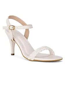 Bruno Manetti Women's white slipon heels back strap woven Sandals