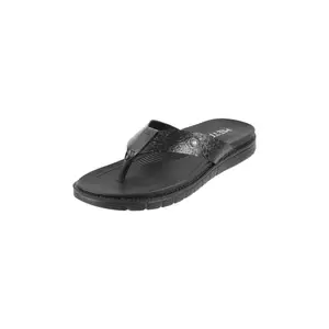 Metro Men Black Sleek Leather Cushioned Metal Detail Comfortable Casual Slippers UK/10 EU/44 (16-950)