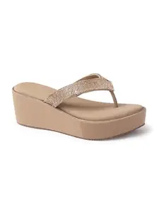Marc Loire Women's Embellished Slip-On Fashion Sandals | Wedges for Women | Anti-Slip Sole & Comfortable Heels (Gold, UK Footwear Size System, Adult, Women, Numeric, Medium, 8)