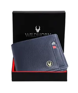 WildHorn RFID Protocted Leather Wallet for Men I 8 Card Slots I 2 Currency Compartments I 1 Coin Pocket (Blue)
