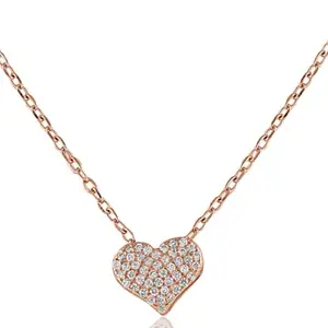 RACHIVA 925 Silver Rose Gold CZ Pave Heart Necklace for Women & Girls | Elegant Heart Pendant with Pave CZ Stones | Lightweight Certified Jewellery for Special Occasions