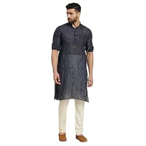 Rajubhai Hargovindas Men's Handloom Cotton Roll-Up Sleeve Kurta
