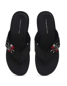 Tommy Hilfiger Men Flat Corporate Leather Sandal Black Sandal-10 Kids UK (S23HMFW076)