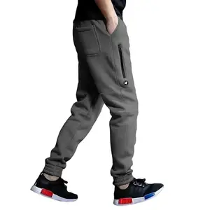 Men's Cotton Fleece Joggers | Warm Winter Trousers with Stylish Zip Pocket, Back Pocket & Cuffs | Comfortable Track Pants for Gym, Running, and Casual Wear (in, Alpha, L, Regular, Grey)
