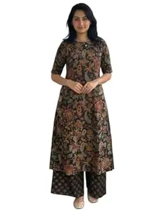 ANNI Designer Women's Rayon Viscose Straight Printed Kurta with Palazzo | Elbow Length Sleeve Kurti Set | Close Neck with Back Slit | Soft Comfortable Fabric | 2 Piece Outfit