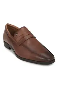 Louis Philippe Men Brown Leather Slip Ons