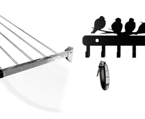 CONCEPT & SOLUTIONS 5 Pipes x 5 Feet - Foldable Wall Mounted Cloth Dryer/Clothes Stand (5 Pipes, 3 feet) and Metal Key Holder for Home | Bird Key Hooks | Key Holder for Home Dcor Combo Pack|CS-474