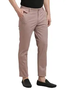 Turtle Men Cotton Stretch Light Mauve Solid Ultra Slim Fit Casual Trouser