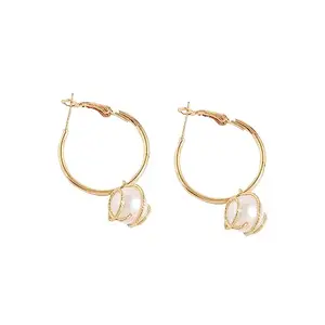 SOHI Gold Plated Pearl Hoop Earring Women and girls, Modern Earrings, Fashion Accessories, jewellery for women, Ethnic Indo-western earrings, artificial earrings for women (4695)