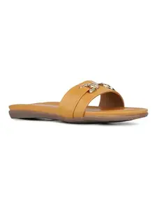 Inc.5 Womens Mustard Solid Round Toe Casual Flat Slip-on Sandals