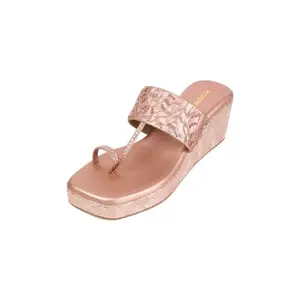 Mochi Women Rose Gold Embellished Printed Fashionable Party Heels Slip-on Sandal UK/6 EU/39 (35-1278)