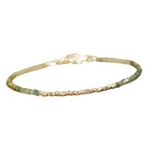 LKBEADS Gold Plated Bracelet with Green Faceted Moss Aquamarine Beads – Rondelle 3mm – 7 inch Adjustable – For Men & Women|LK_STACK_04745