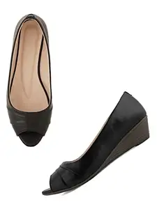 Everly Black Synthetic Leather Wedge Peep Toes For Women (MNS6096MNT37)