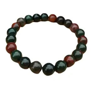 RRJEWELZ Natural Bloodstone 8mm Round Shape Smooth Cut Beads 6.5 Inch Stretchable Bracelet For Men & Women. Unisex Bracelet For Healing, Meditation, Prosperity, Gift & Luck|STBR_RR_10313_6.5