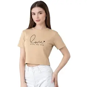 NAVRAAH Women Cotton Crop Top | Printed | Love | Regular Fit | Round Neck | Half Sleeve | Soft Breathable Cotton Casual & Everyday Wear Top