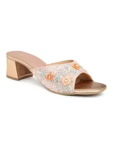 INC.5 Women Rose Gold Ethnic Embellished Block Heels
