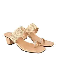 Shoetopia Classic Golden Kolhapuri Heels for Women & Girls /UK8