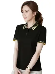 FERY LONDON Women’s Matty Fabric Polo T-Shirt | Stylish Collar Design with Contrast Detail | Short Sleeve Casual & Office Wear Top