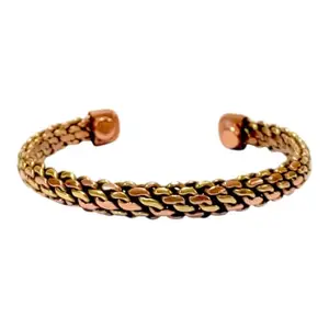 Two-Tone Copper and Brass Woven Cuff Bracelet, Adjustable, Unisex