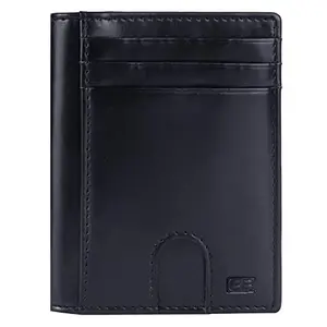 Brooklyn Bridge Vegan Leather Slim Wallets for Men Women - Minimalist Card Holder Bifold Mens Wallet Front Pocket RFID Blocking Thin Travel Wallet Smooth Black