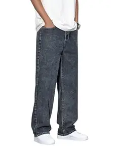 GRECIILOOKS Men Jeans || Baggy Fit Jean's for Man || Loose Fit High Rise Denim || Stretchable Casual Wear Jean,s || Dance Rap Rapping Style Pant for Men || Denim Cotton Jeans