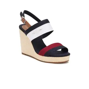 Tommy Hilfiger Cotton Colorblocked Blue Women Wedges Sandals (F23HWFW120) Size- 37
