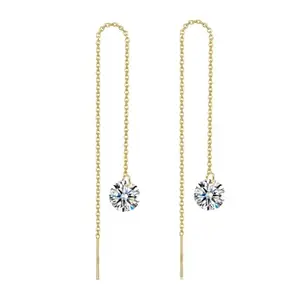 Via Mazzini Gold Plated Sui Dhaga Needle And Thread Shiny Crystal Dangle Earrings For Women And Girls (ER2059)