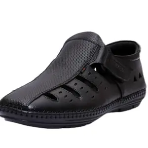 Buckaroo CRYSTAL FullGrain Natural Leather Black Casual Closed Sandal For Mens: Size UK 11